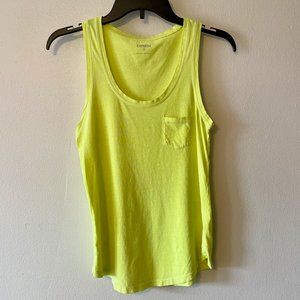 🔥 Express | Neon Yellow Scoop Neck Jersey Knit Pocket Tank Top Sz XS